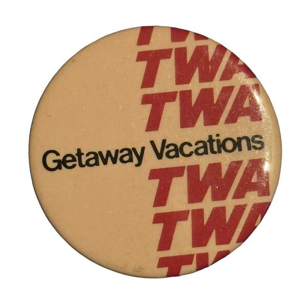 TWA Getaway Vacations Trans World Airlines VTG Pinback Button Pins (2) Airplane - Picture 3 of 5